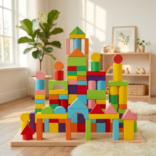 100-Piece Early Childhood Educational Wooden Building Block Set